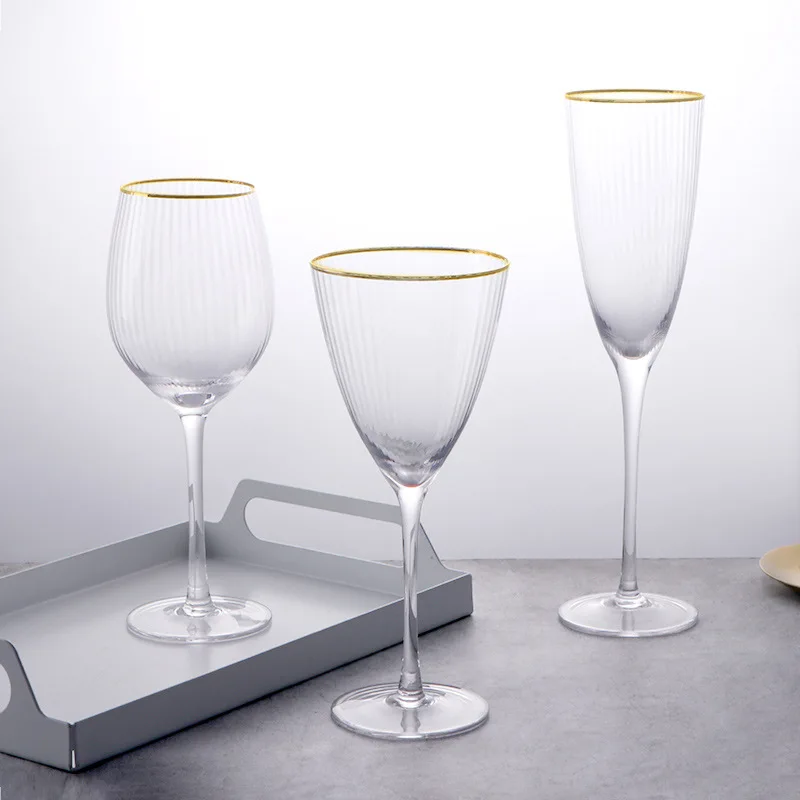Wholesale Handmade Blown Glass Cup Wedding Party champagne Flute Stemware Wine Goblet with Gold Rim for Gift
