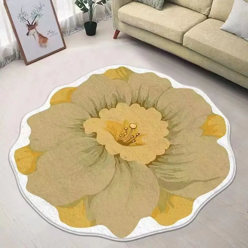 Washable Toilet Bath Mat Absorbent Non-Slip Thick Soft Floor Bathroom Sink Commode Contour Fluffy Rose Shape Bathroom Print Rug