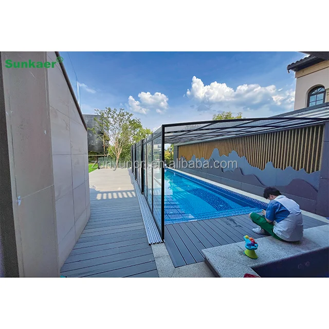 Factory price outdoor sunroom pool cover aluminium pool enclosures retractable automatic swimming pool cover