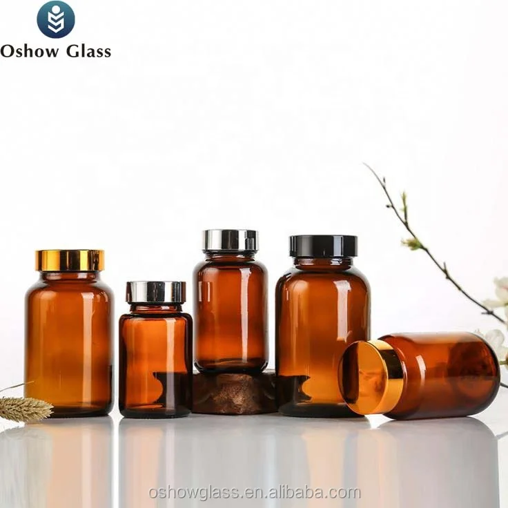 High quality 100ml 250ml Amber Capsule Pill Empty Bottles Glass Medicine Bottle for Vitamin Tablet