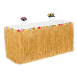 Hawaiian Table Skirt Brown Grass Table Skirts for Birthday Banquet Party Table Skirt