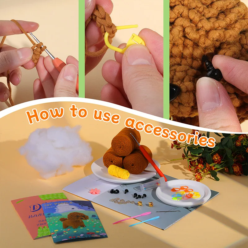 Teddy Dog Holiday Birthday Gift Crochet Kit for Adults Kids Beginners Include Easy Knitting Soft Yarn