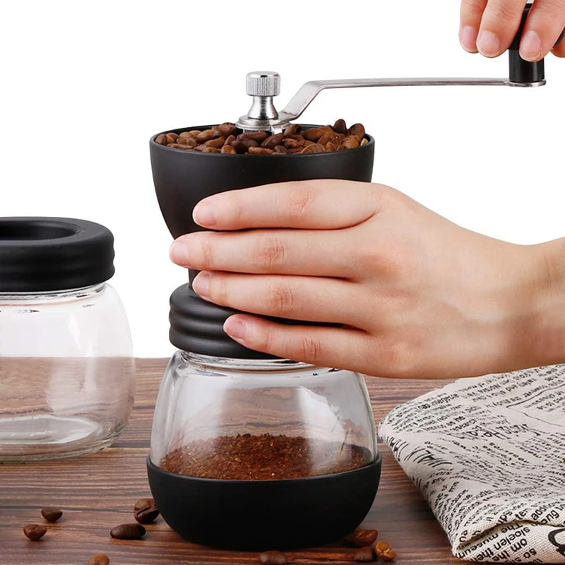 Coffee Mill with Storage Container Adjustable Coarseness Ceramic Hand Held Manual Portable Coffee Bean Grinder