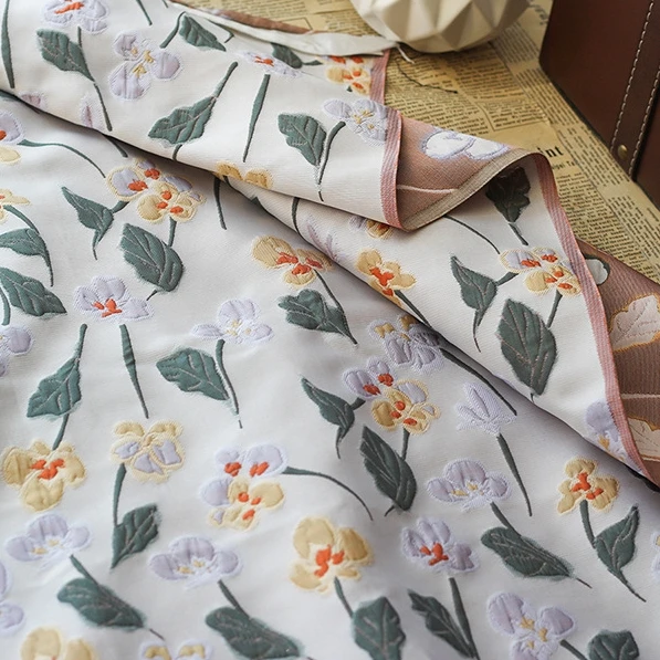 Hot buy beautiful flowers green leaves color small fresh spring summer dress fabric for