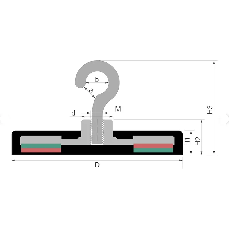Neodymium magnet system D 88 mm white rubber-coated with hook (hook magnet), holds approx. 56 kg