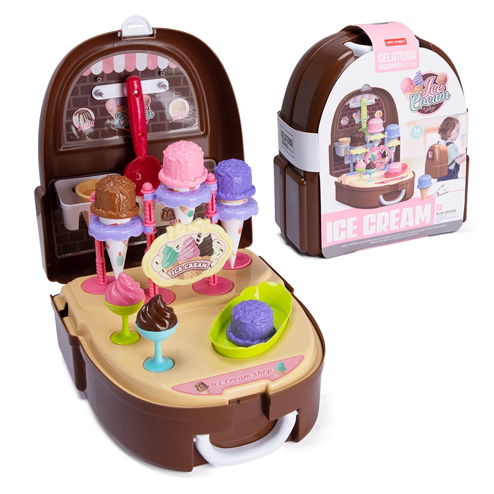 
Portable Dessert Stand Backpack Includes Ice Cream and Candy Food Toys Pretend Play Kitchen 