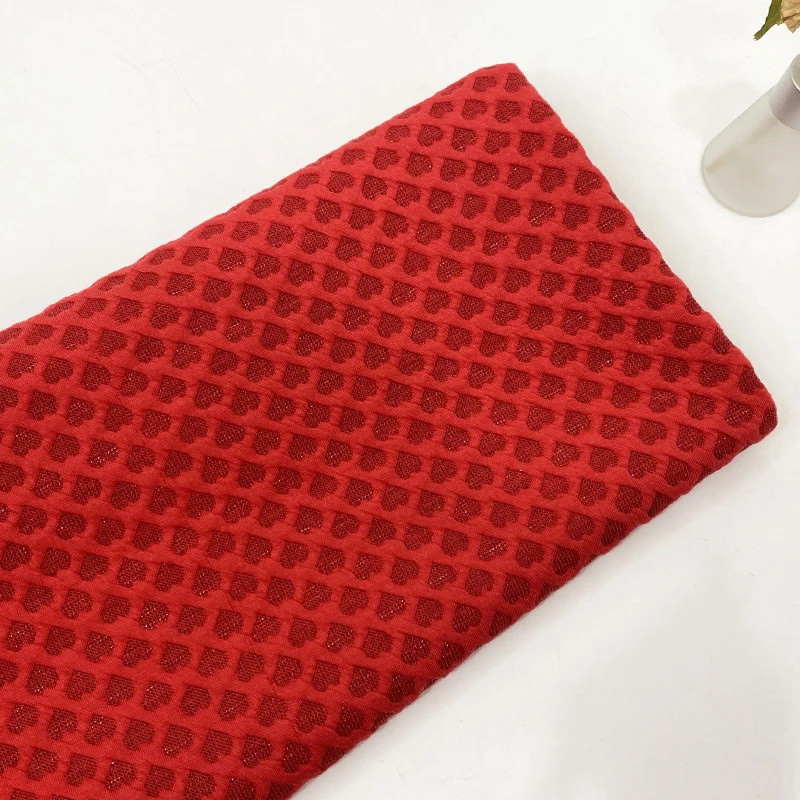 Harvest wholesale lurex heart design 3D jacquard stretch knitted fabric for pants and leggings