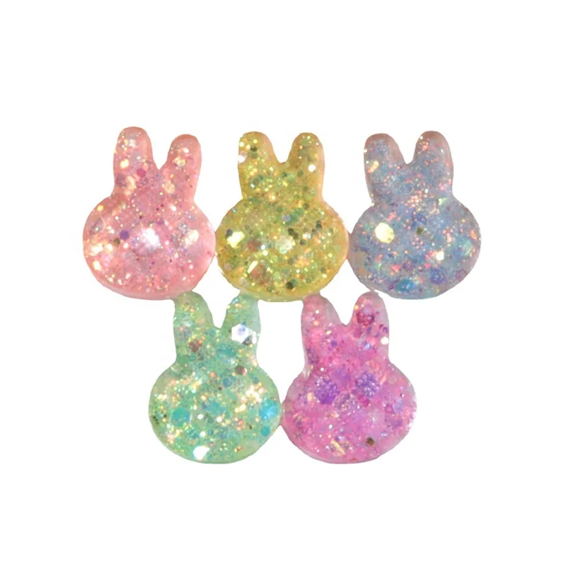 New Laser Phantom Glitter Powder Rabbit Head Resin Ornament Accessories DIY Materials Handmade Phone Case