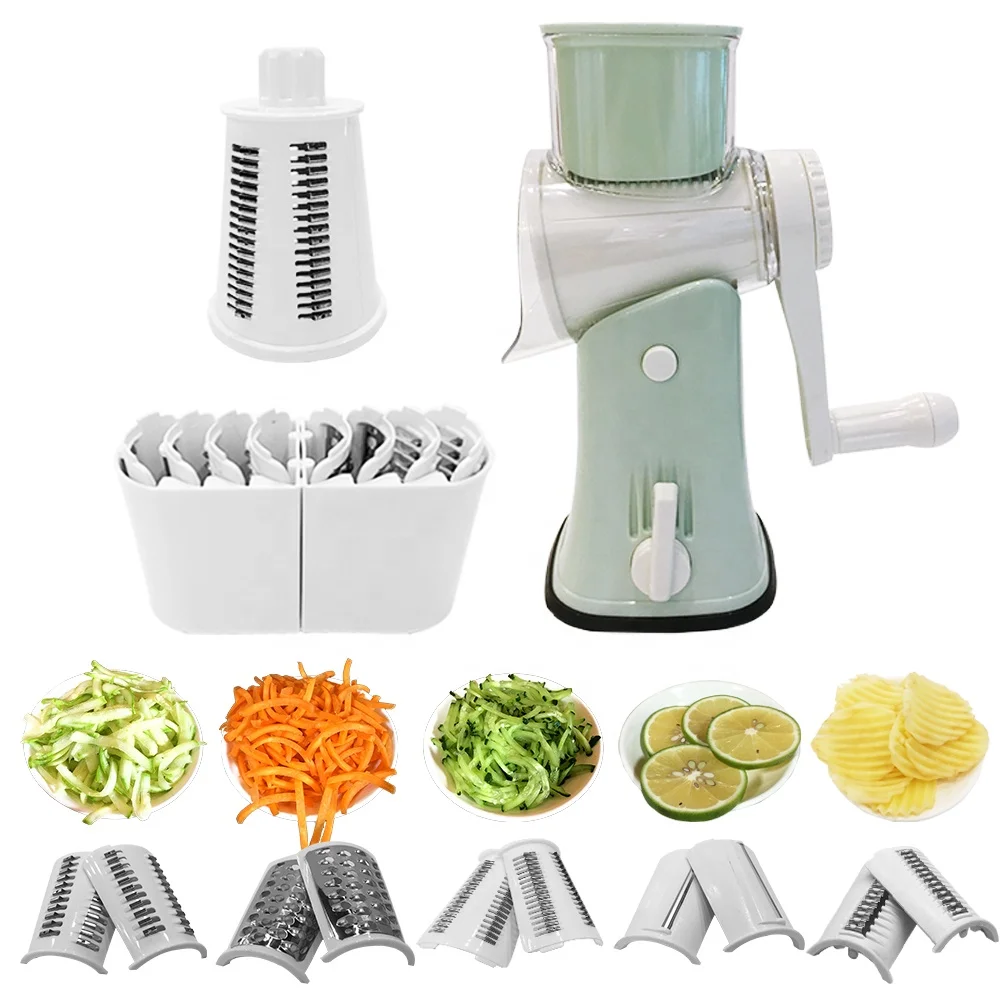 Manual Food Processor 5 Blades Cheese Grater Rotary with Handle Vegetable Slicer for