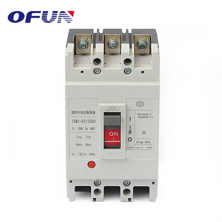 OFUN China Supply 3 Pole 63A MCB MCCB Moulded Case Circuit Breaker