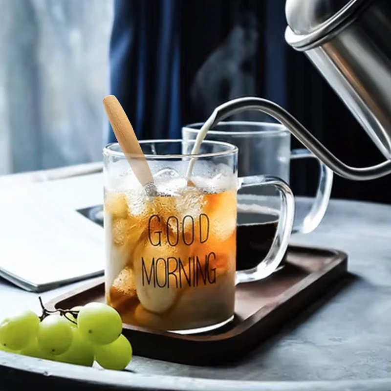 16oz Sublimation Glass Cup with Handle Blank Transparent Glass Mug with Bamboo Lid and Spoon Coffee Milk Juice Tea Cup