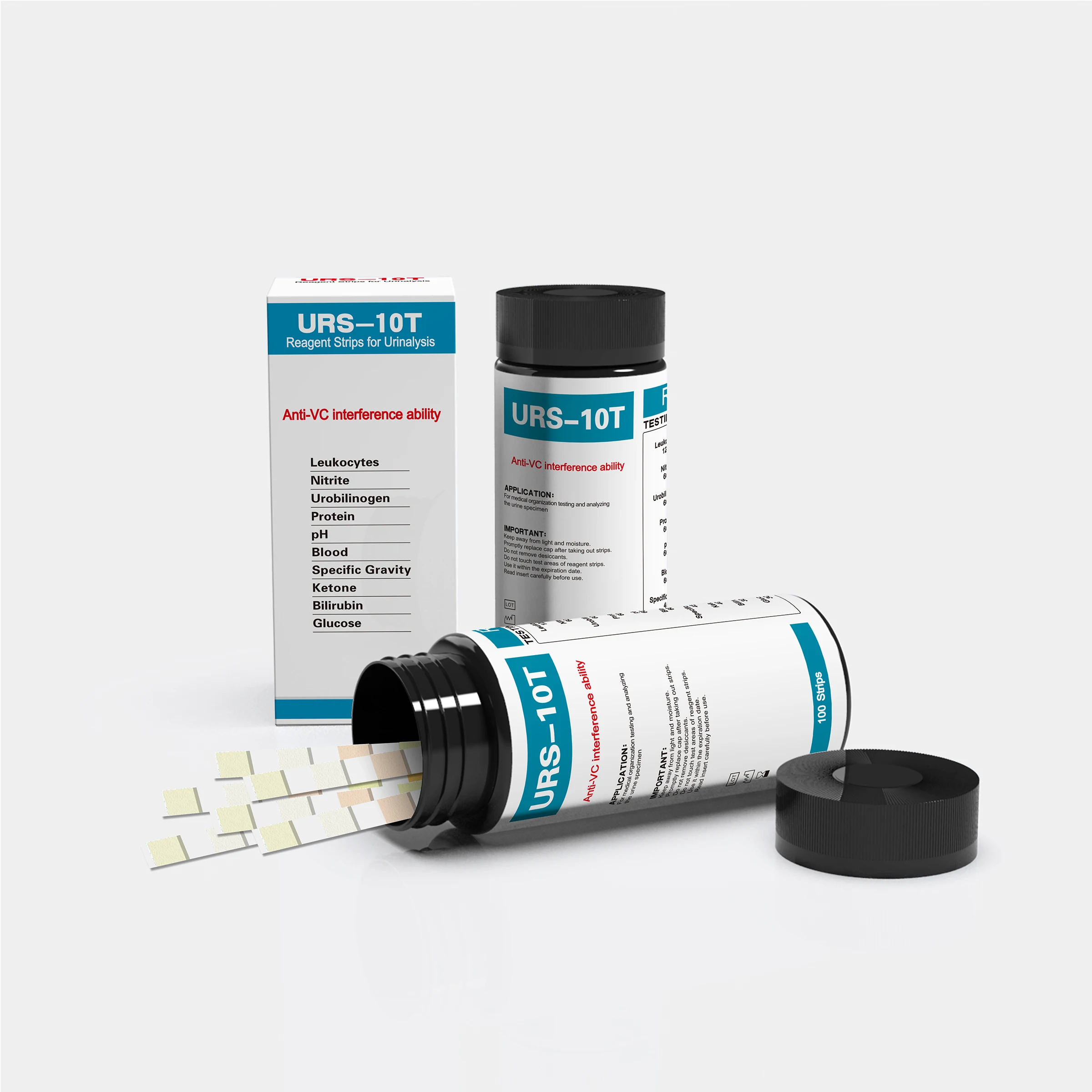 URS-10T 10 Parameter Urinalysis Test Strips , Urine Test Strips Test Glucose, Ketone, pH, Protein, Blood, SG