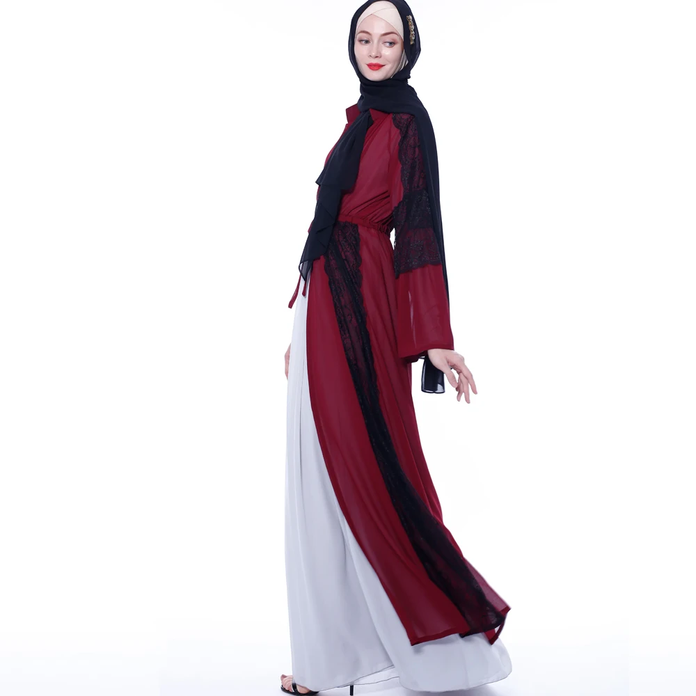 Muslim flared sleeve ethnic style long-sleeved cardigan hit color open abaya 9701