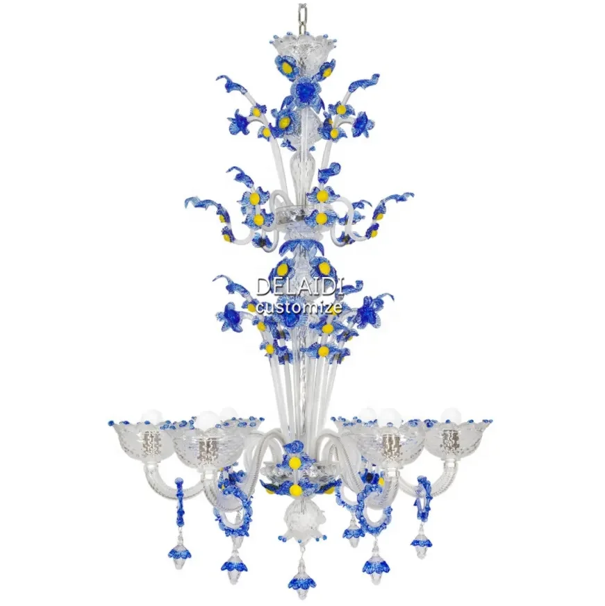 flower glass ceiling chandeliers nordic home villa living room dining table Italy design colored glass chandeliers custom China