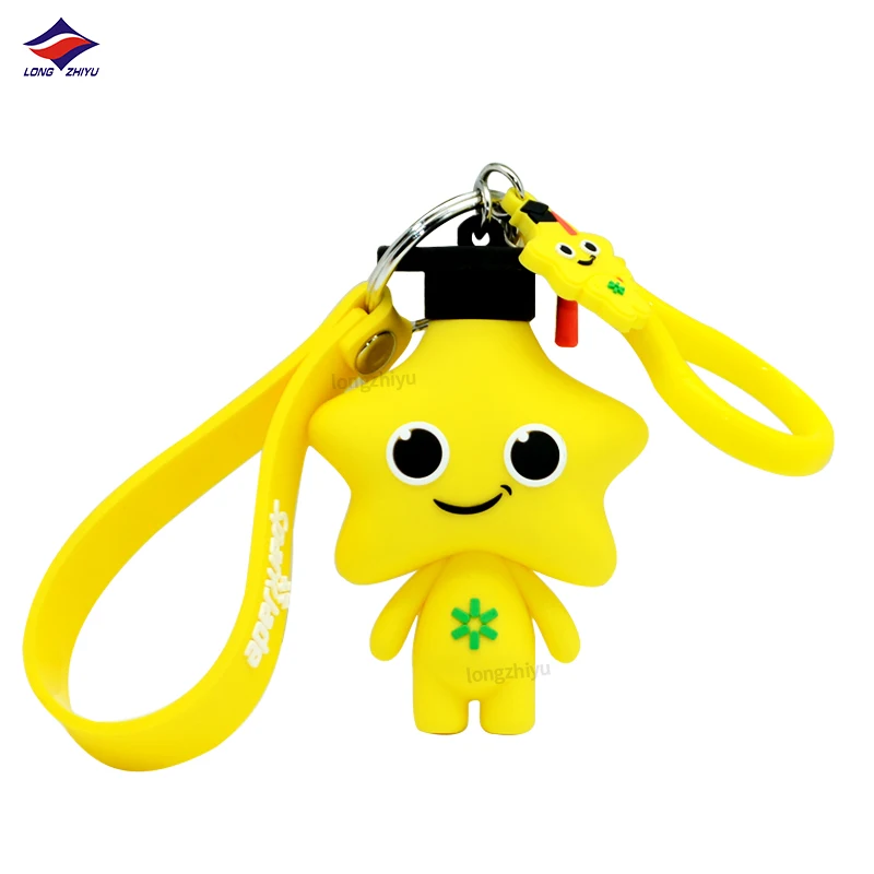 Longzhiyu 14 Years Keychain Manufacturer Custom 3D Cartoon PVC Keyrings Cute Frog Girl Bear Bee Soft Silicone Animal Keychains