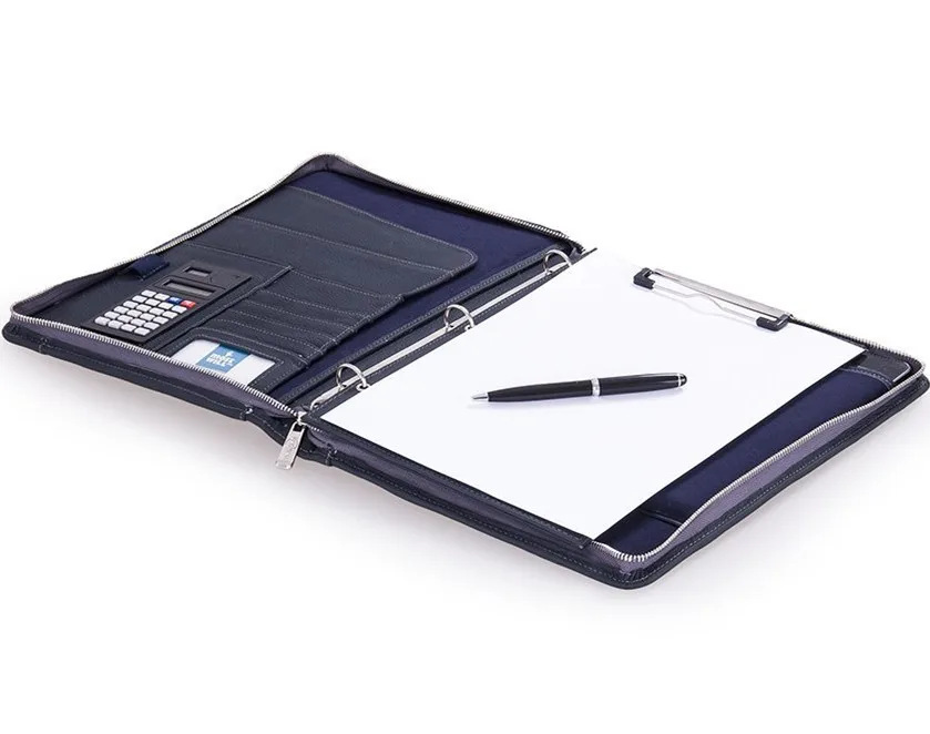 Executive Leather Convertible 3-Ring Padfolio Briefcase Business Zippered Leather Portfolio
