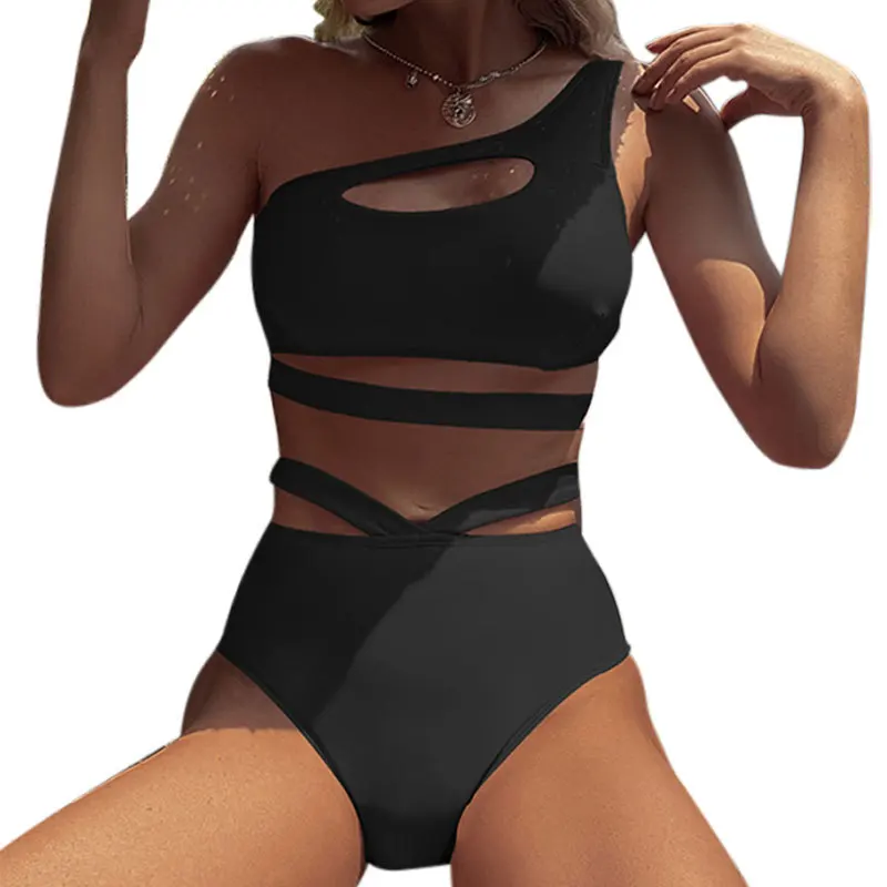 Cikini Solid One Shoulder Beach Bikini Stray Split Swimsuit Sexy High Waist G-string Swimwear swimwear manufacturing company