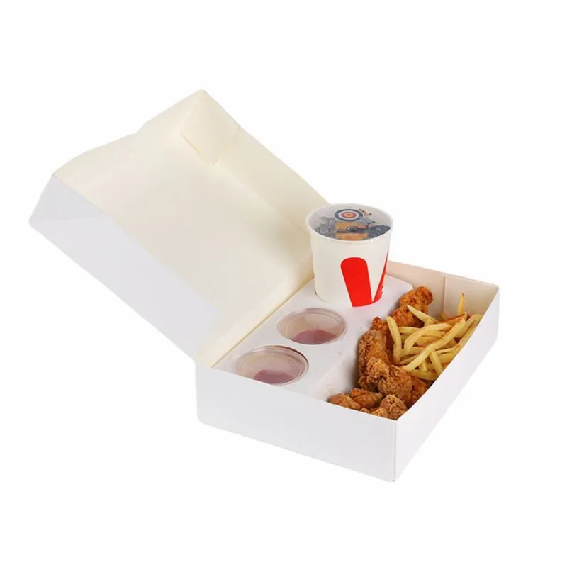 Take Out Custom Printed Logo Snack Food Tray Paper Carrier Disposable Fried Chicken Chips Box With Divider