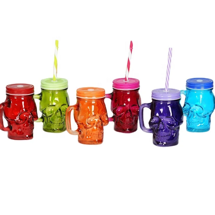 12oz skull shaped glass mason jar