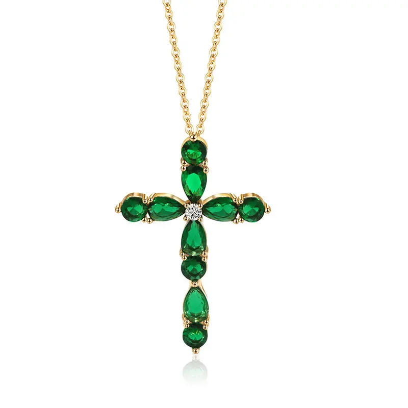 Hot Sale Colour Handmade Simple Dainty Cubic Zircon Cross Pendent Necklace for Jewelry Gift