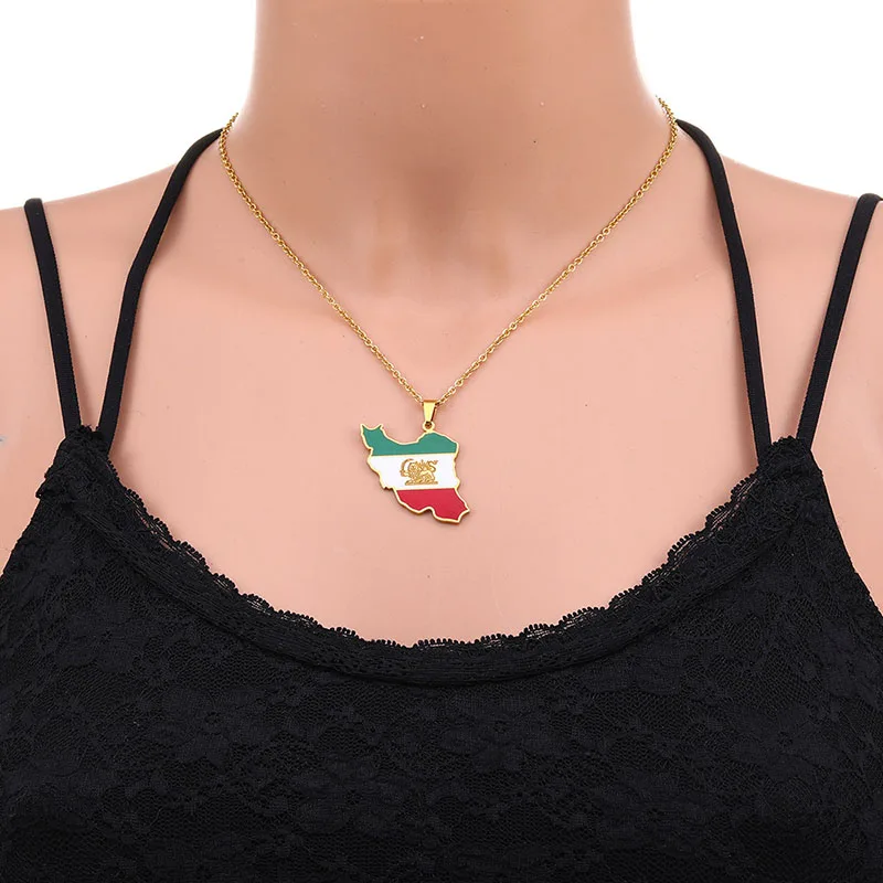 Blues wholesale world map necklace stainless steel enamel iran map necklace with oil for men necklace jewelry