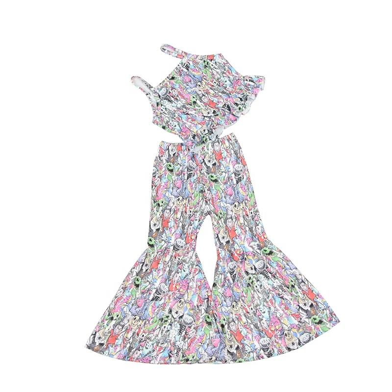 Wholesale baby Girls bell bottom clothes set skull printed kids halloween Baby Outfit Set
