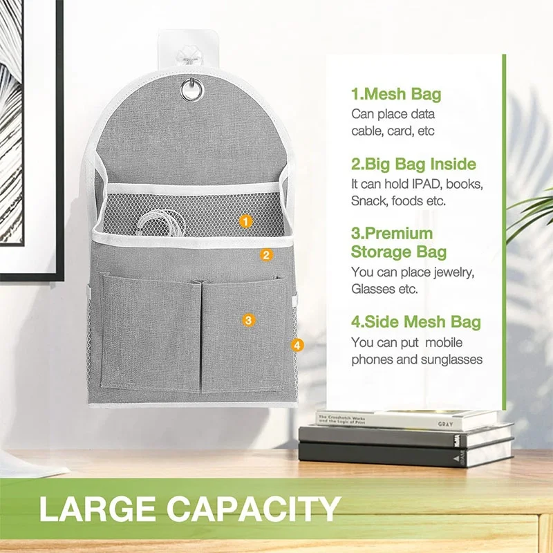 Fabric Storage Bag Basket Caddy Waterproof Over the Door Pouch Closet Shelves with Hook Wall Hanging Organizer Bag with Pockets