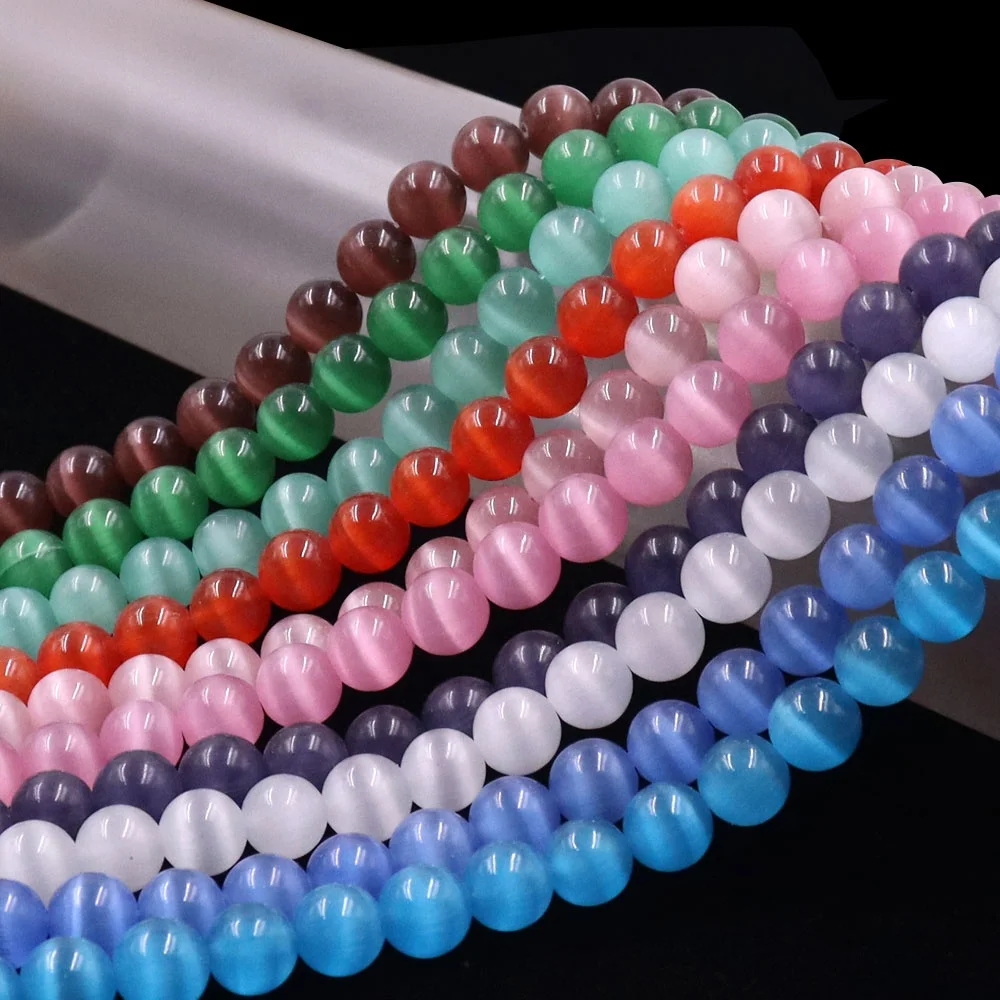 10mm Round Shape Cats Eye Natural Stone White Opal Loose Gemstone Beads For DIY Jewelry Making Bracelet Strand