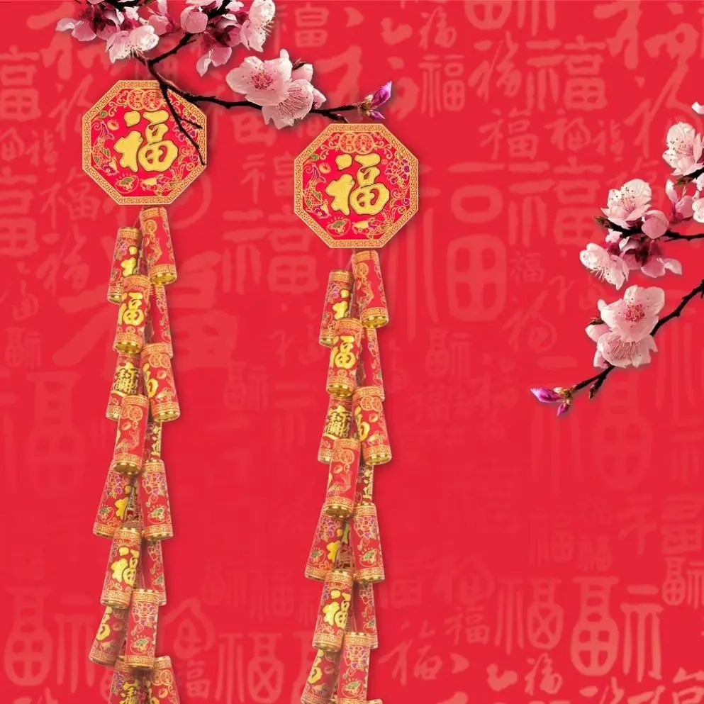 Hot selling high-simulation chinese New Year decoration celebration string wall hanging flannelette firecrackers wholesale