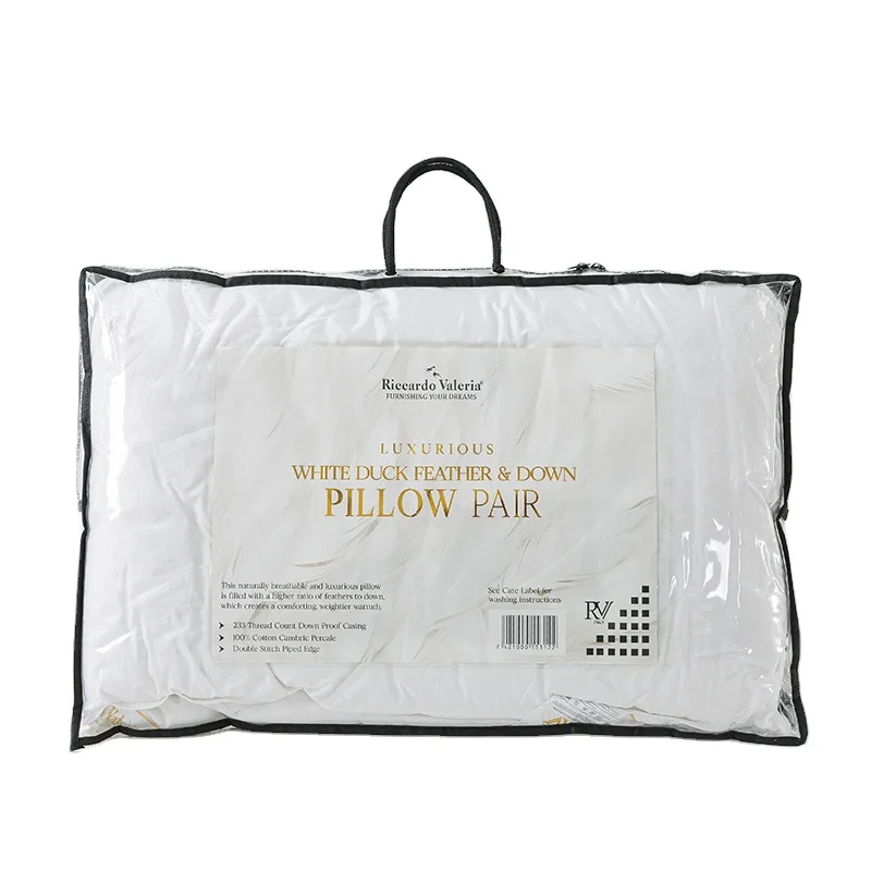 Soft 233 Thread Count 100% Cotton Medium Firm Soft Support Surround Fill Duck Feather White Solid Oeko-Tex 100