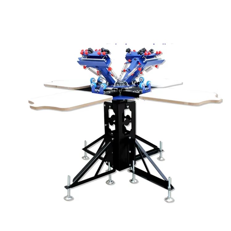 E442L Floor Type Micro-adjust Double Wheel Overprinting Tabletop 4 Color Station Screen Printer for