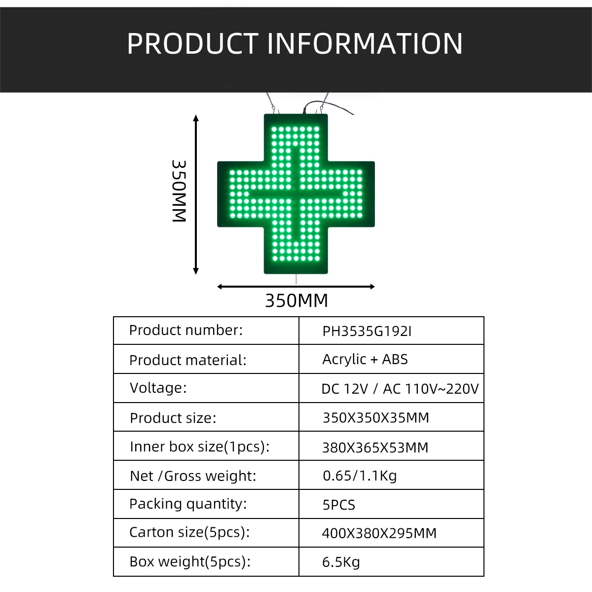 Dongguan wholesale acrylic pharmacy billboard cross screen LED light electronic light box custom 35*35cm