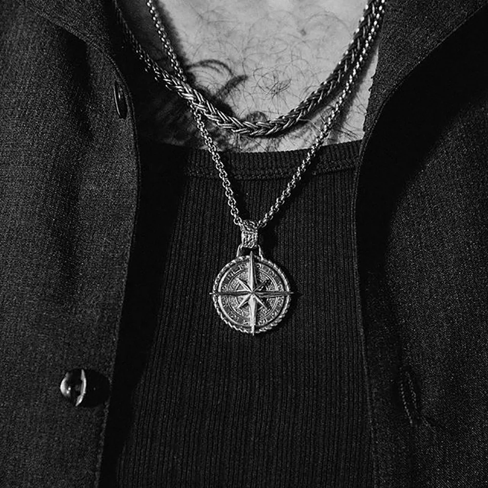 Custom copper alloy round ageing process compass pendant for mens