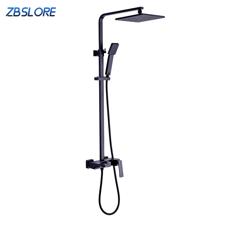 Exposed Install Shower Bar System Adjustable Matte Black Bath Shower Faucet Set With Tub Spout
