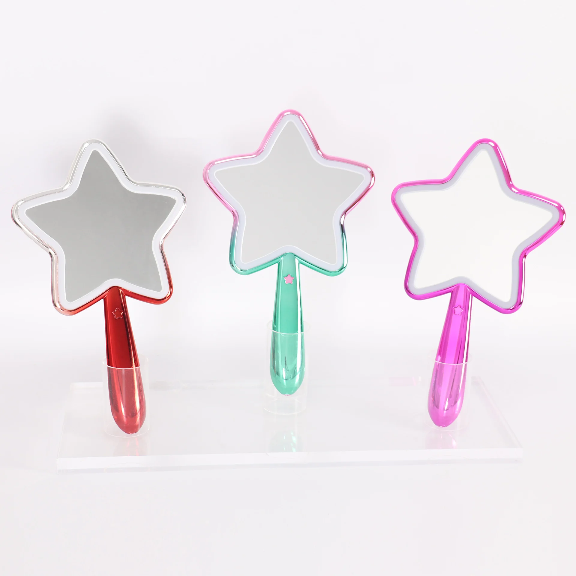 Creative Double-Sided 5X Magnify Glass Handheld Makeup Mirror Pentagram LED USB Charging Handle Wall Mount Daily Makeup Gift