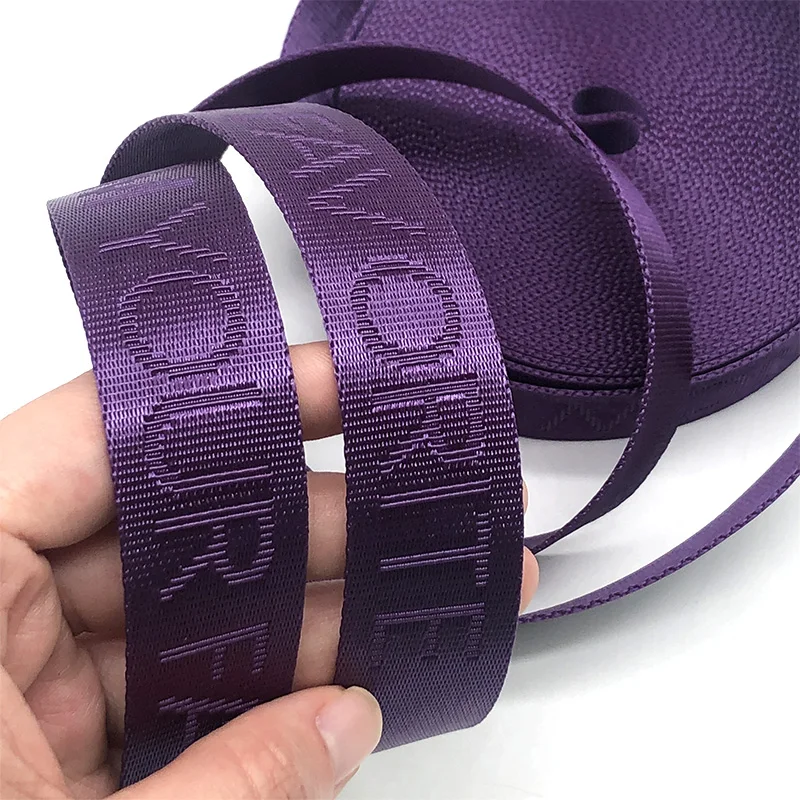 custom 20MM Embossed Recycled logo webbing Colored polyester webbing Jacquard ribbon with letters