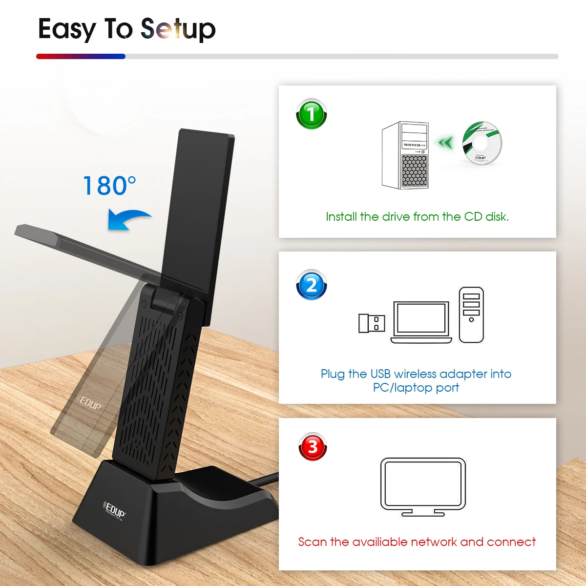 EDUP High Speed network card 1900Mbps Wireless Dongle 2.4GHz/5GHz Realtek RTL8814AU USB Wifi Adapter