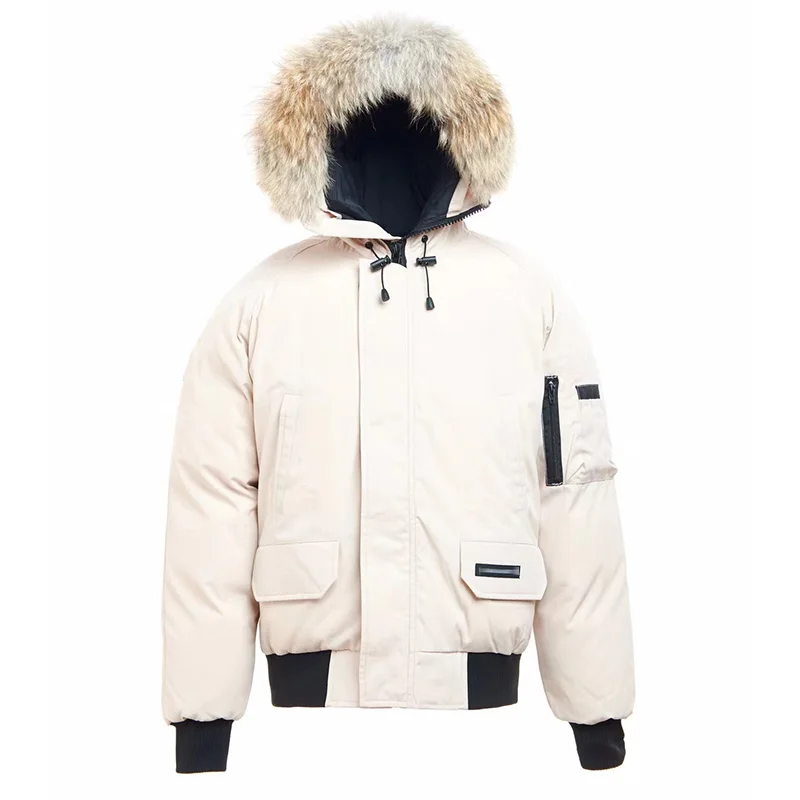 Canada Hot Casual Outdoor Down Jacket For Men High Weight Goose Down Stuffed Wolf Hair Hooded Men Short Winter Down Coat