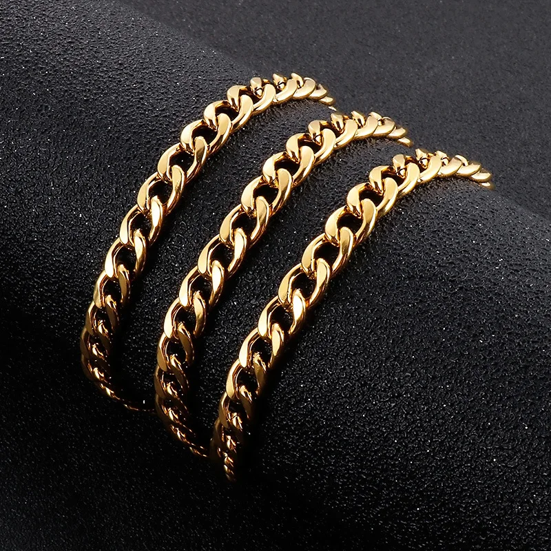 KALEN 3-6.5mm Stainless Steel Curb Cuban Chain Necklace Bracelet Jewelry Set cadenas de acero inoxidable por mayor