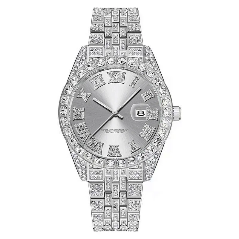 Iced Out Moissanite Watch Customized Hip Hop Stainless Steel Bracelet Uptodate User GMT Watches