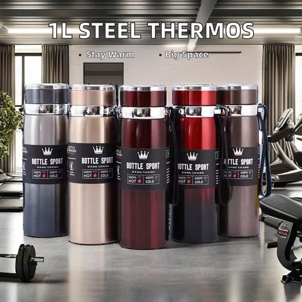 1L 316 Stainless Steel Thermos Bottle Large Capacity Portable Double Wall Vacuum Insulated Sports Water Bottle Made Plastic