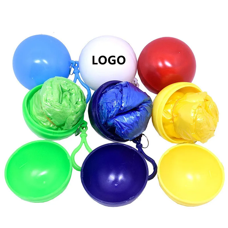 Wholesale/Customized Logo Disposable Keychain Ball Poncho, Disposable Ball Raincoat, Adult Rain Poncho with Ball Keychain