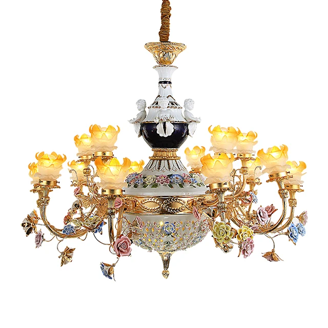 pendent lamp  ceiling lamp French copper luxury sitting room background bedroom bedside lamp ceramic cloth glass  corridor