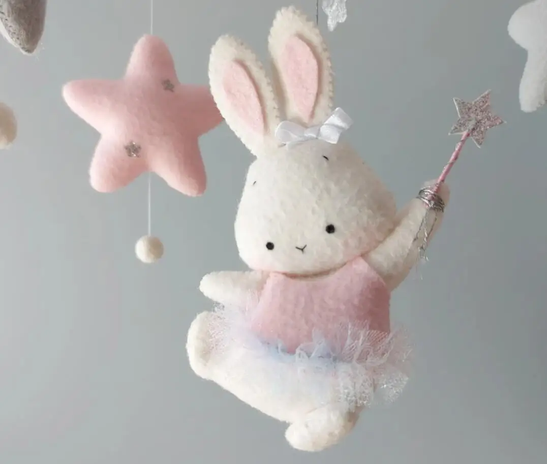 Фэнтезийная игрушка для маленьких девочек мобильный кролик с волшебной палочкой розовые и серые звезды детские мягкие игрушки аксессуары новорожденных подвесные мобильные телефоны