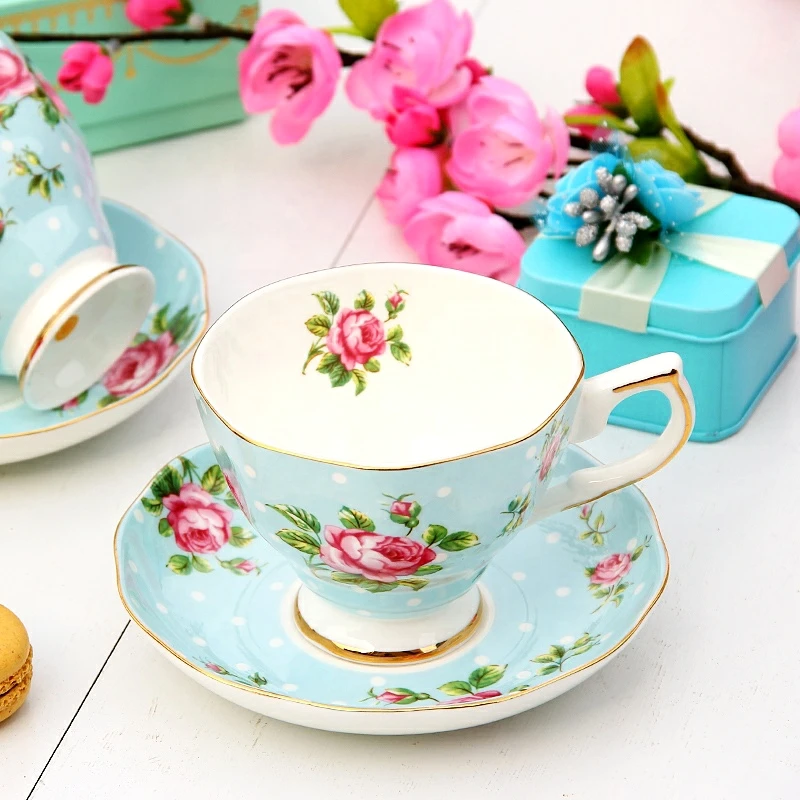 Luxury Thin Delicate Translucent Light Weight Bone China Floral Ceramic Tea Cup And Saucer Set