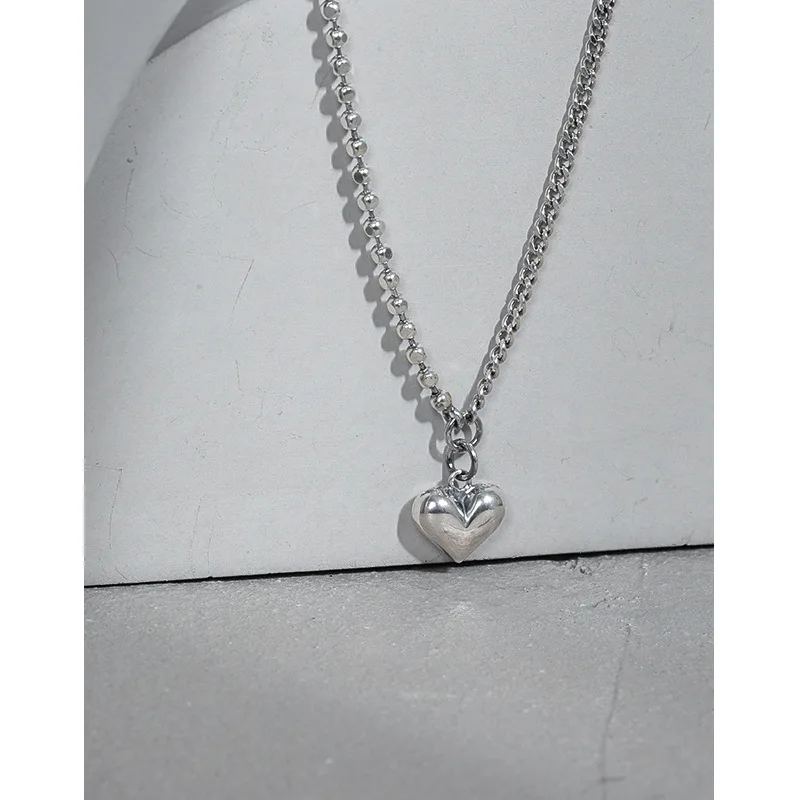 Bead and cuben Chain Love Heart pendant 925 sterling silver heart necklace