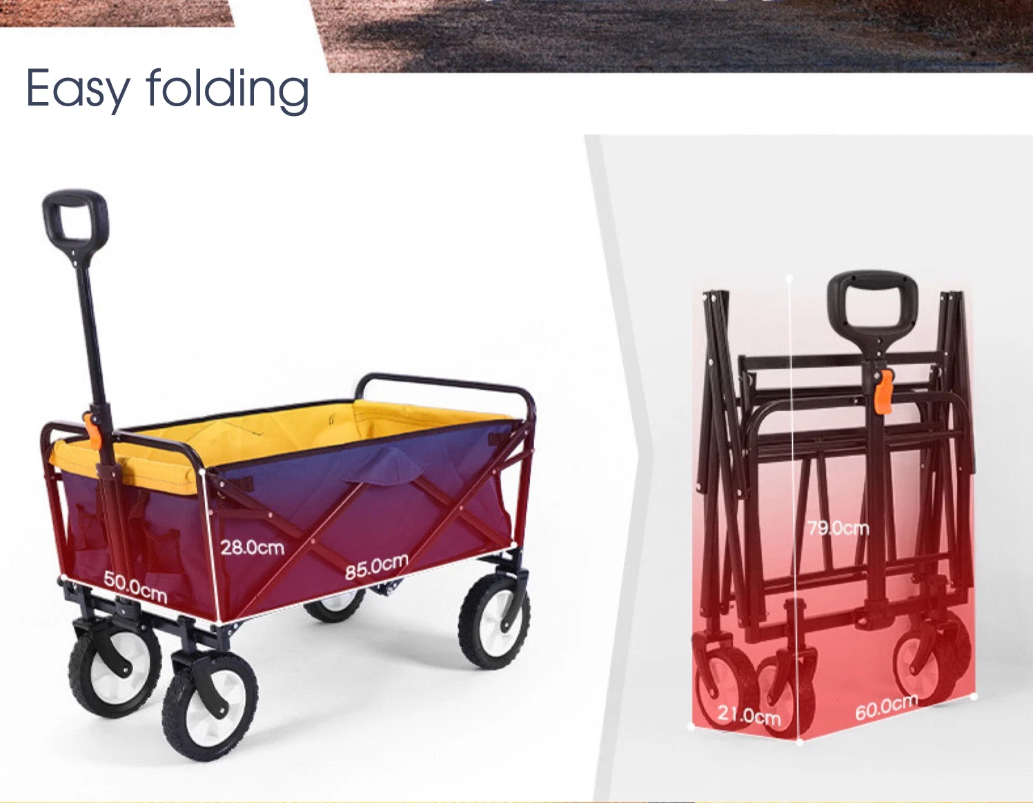 Outdoor Picnic Beach Camping Wagon Camping Cart Trolley Garden Collapsible Folding Utility Cart Wagon