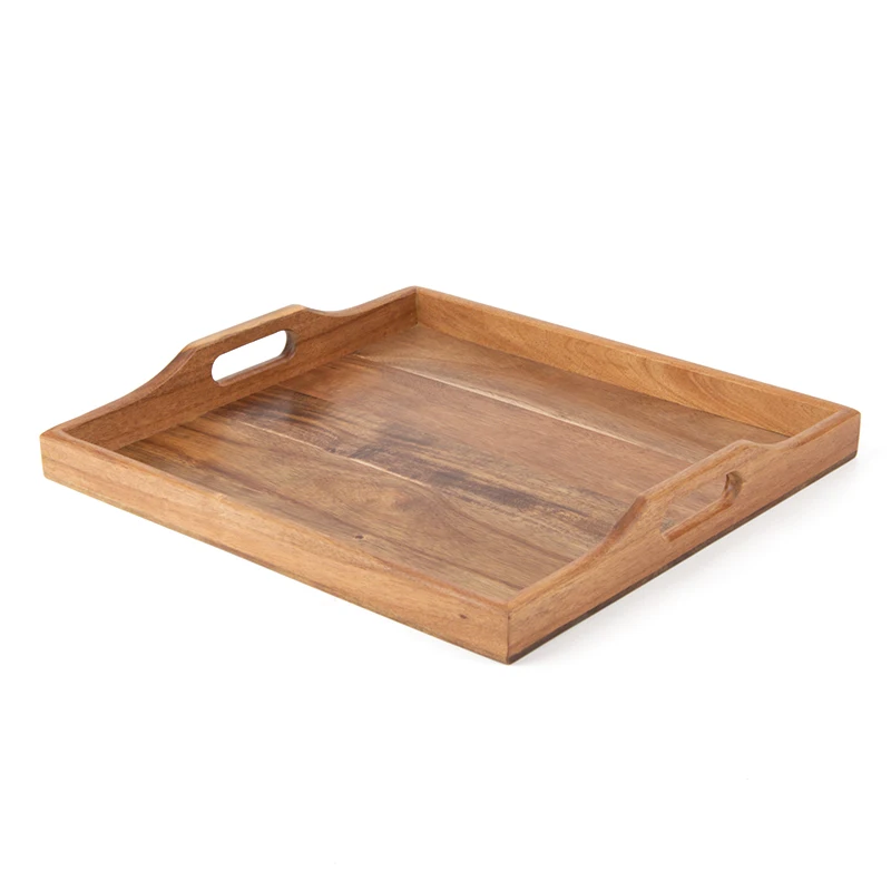 Деревянный поднос для дома и ресторана с ручкой прямоугольного подноса из акации