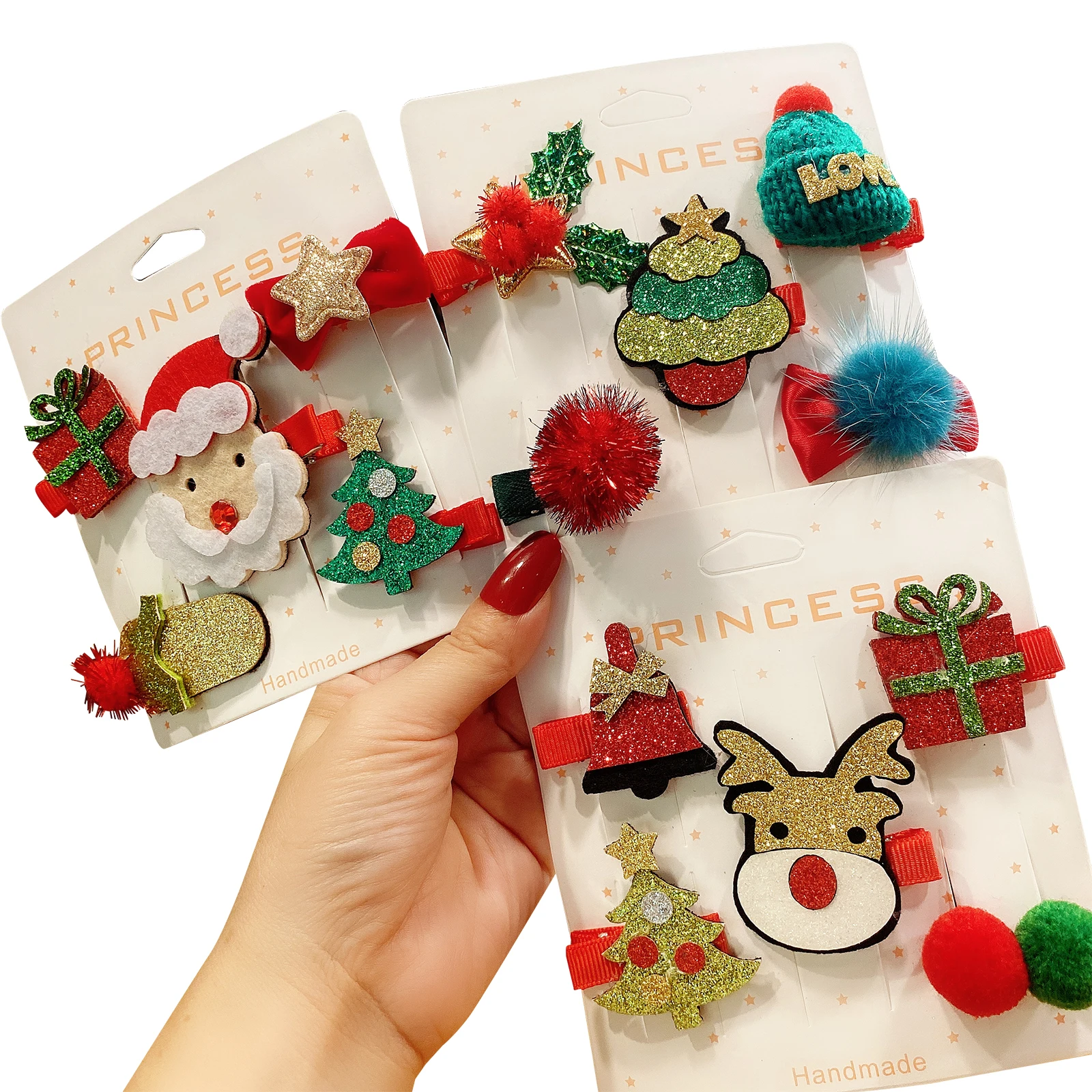 Unique Christmas Snowman hairpins gifts 5pcs/set Cute elk deer hair clips Santa Hairgrips Set for Children