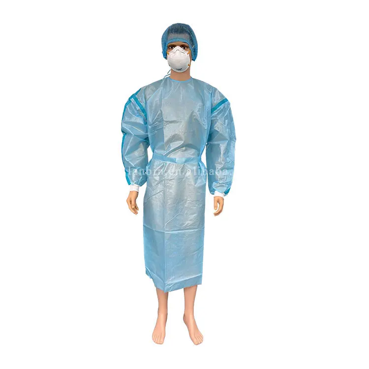 PP PE AAMI Level 4  hospital gowns Blue Disposable Isolation Gown With Tape